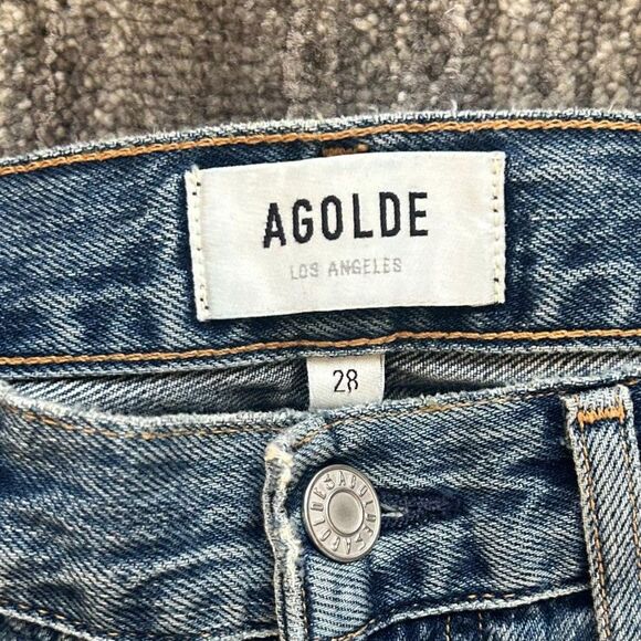 Agolde Distressed Riley Jeans, High Rise, Button Fly, Size 28 (6) - Picture 5 of 10